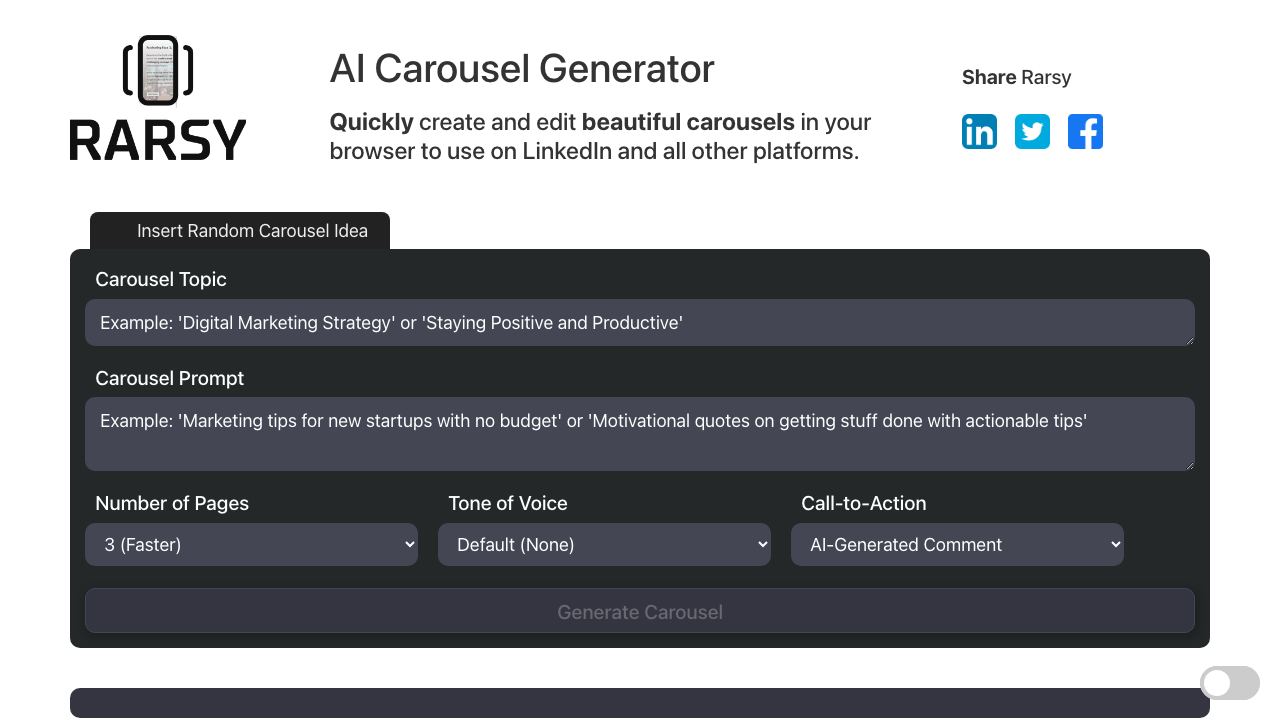 AI Carousel Generator - Rarsy 网站截图