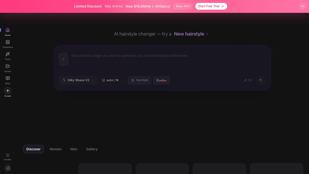 AI Hairstyle Changer | Silky AI website screenshot