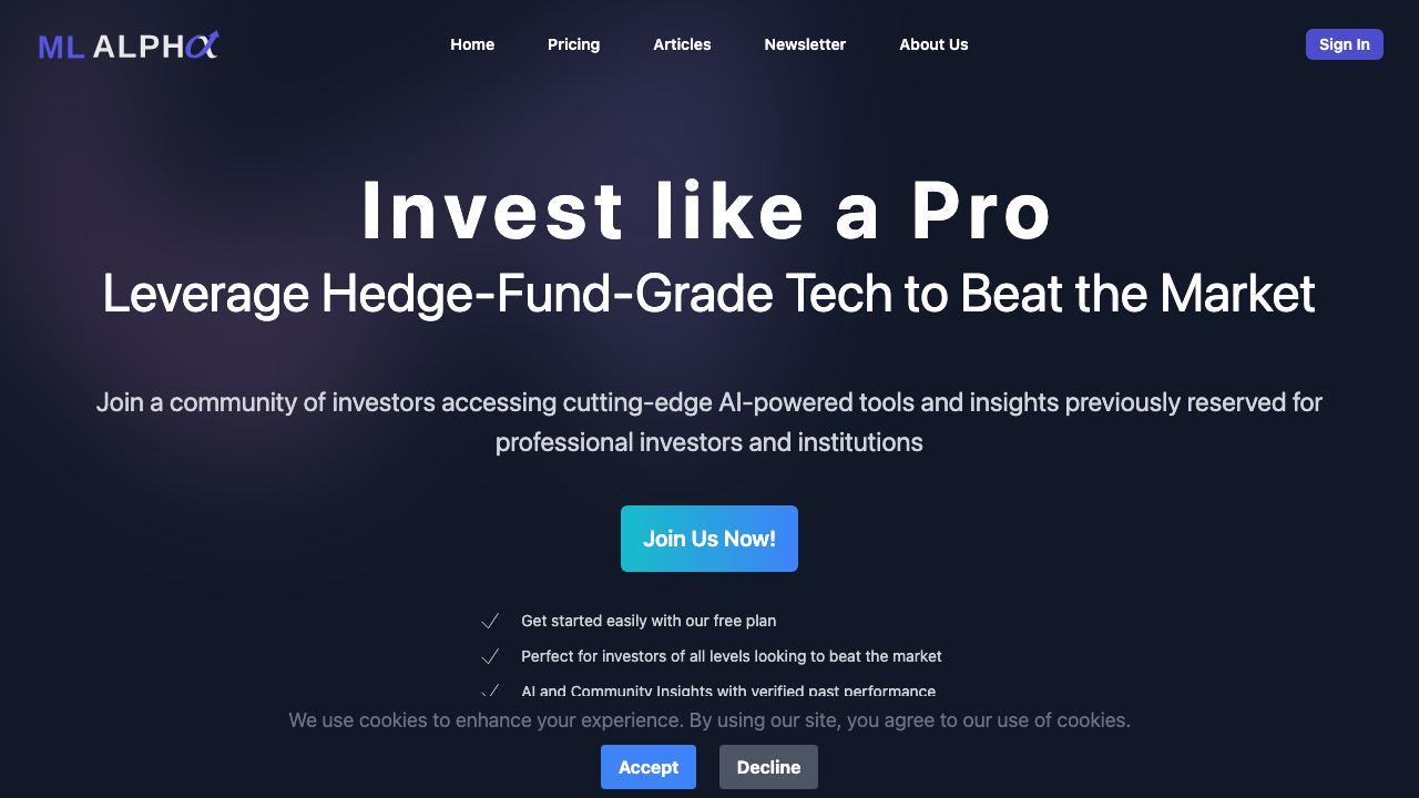 ML Alpha website screenshot