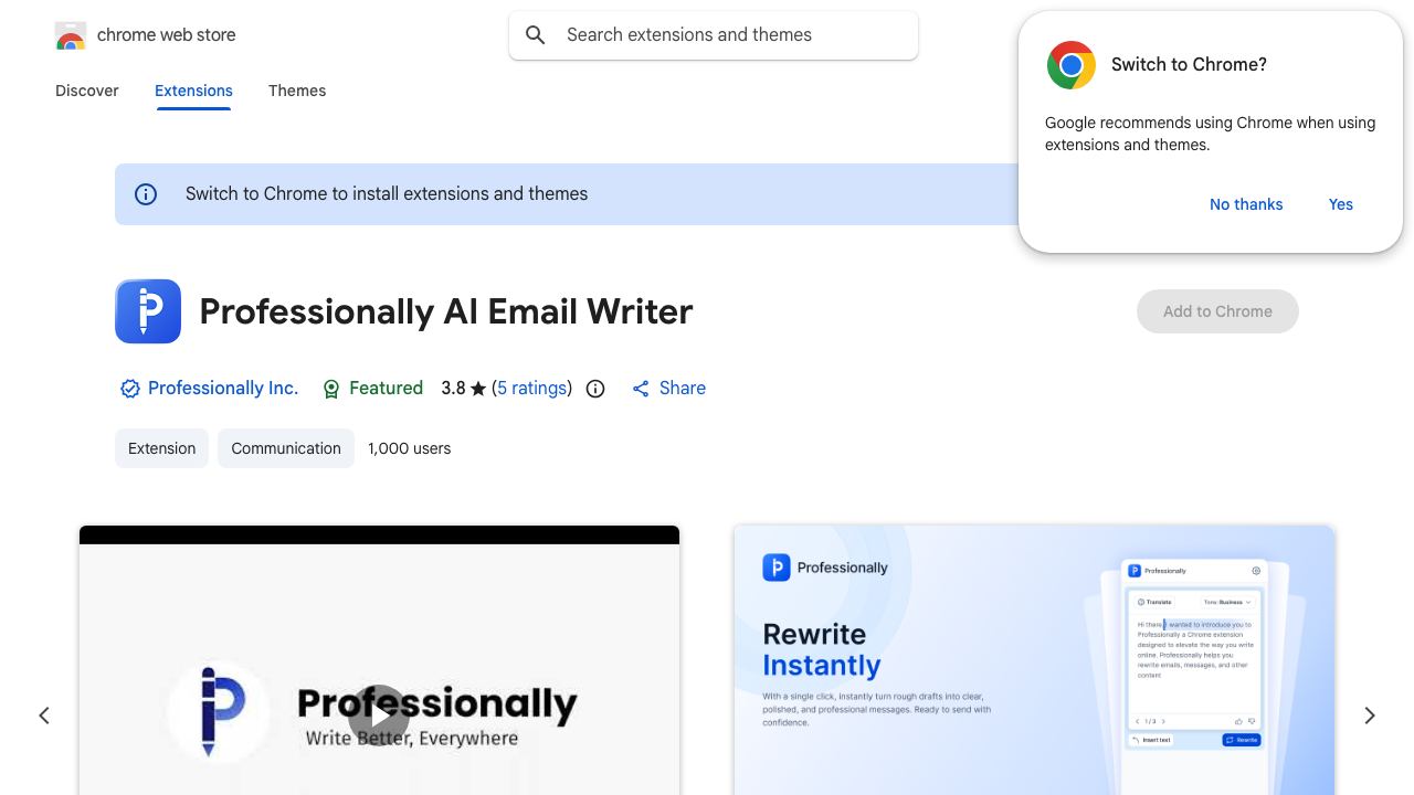 Professionally AI Email Writer 网站截图