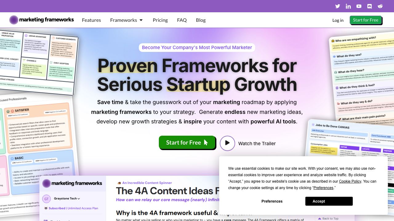 Marketing Frameworks website screenshot