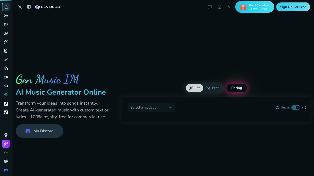 GenMusic Immediately 网站截图
