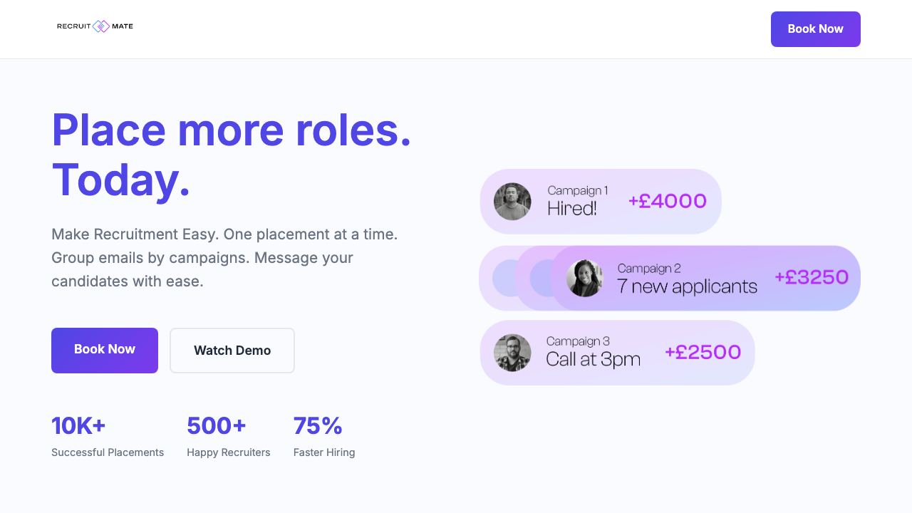 RecruitMate AI website screenshot