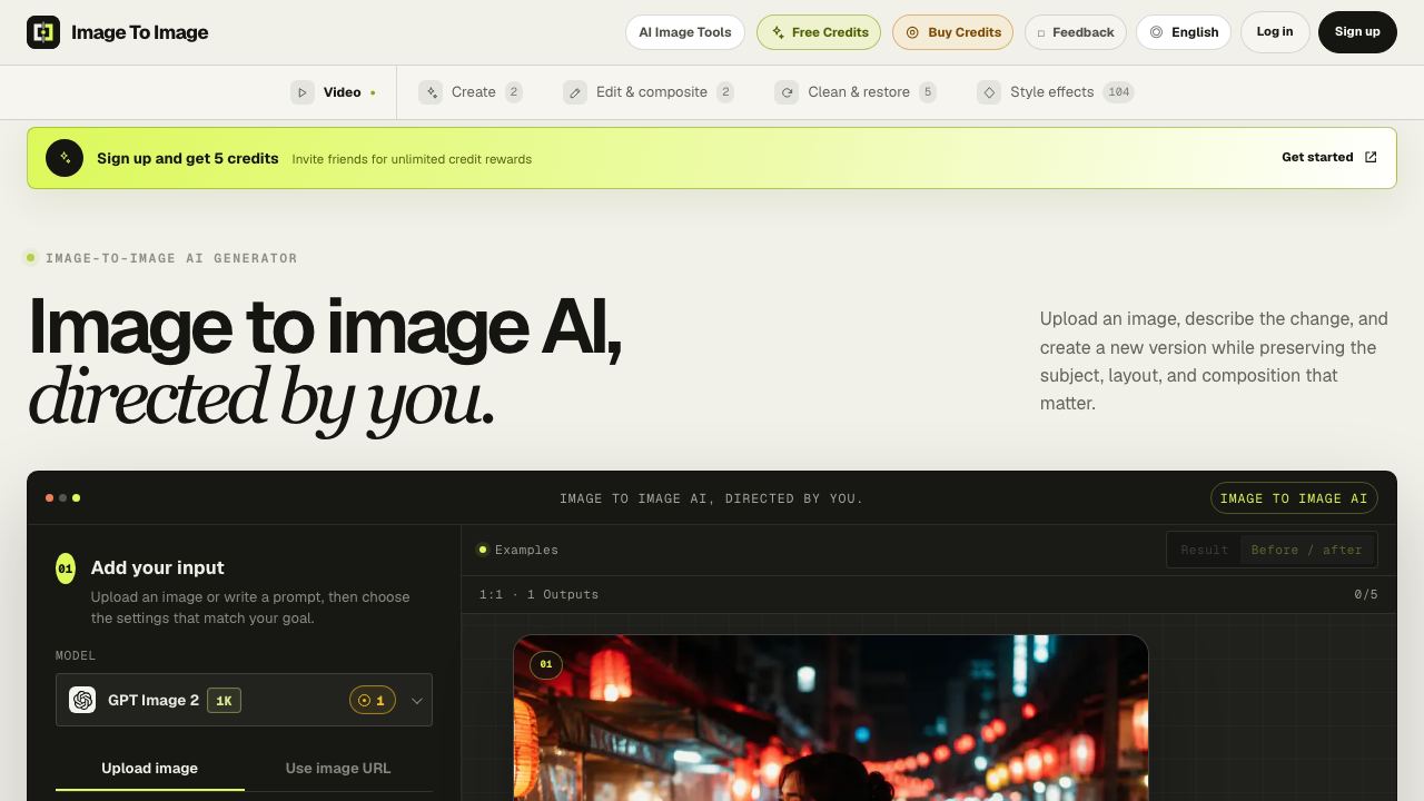 Image To Image AI - 1 website screenshot