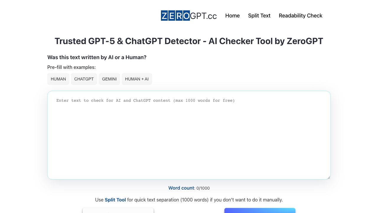 ZeroGPT.CC website screenshot