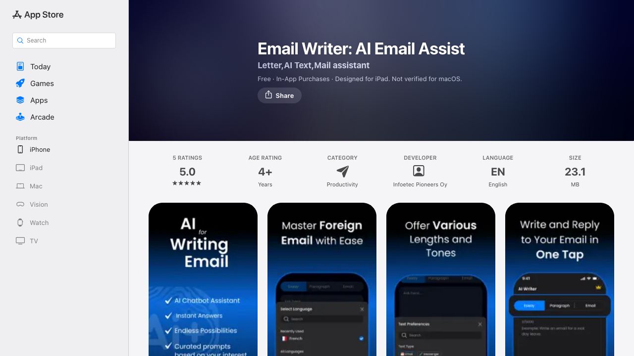 AI Writer: Emails & Essays 网站截图