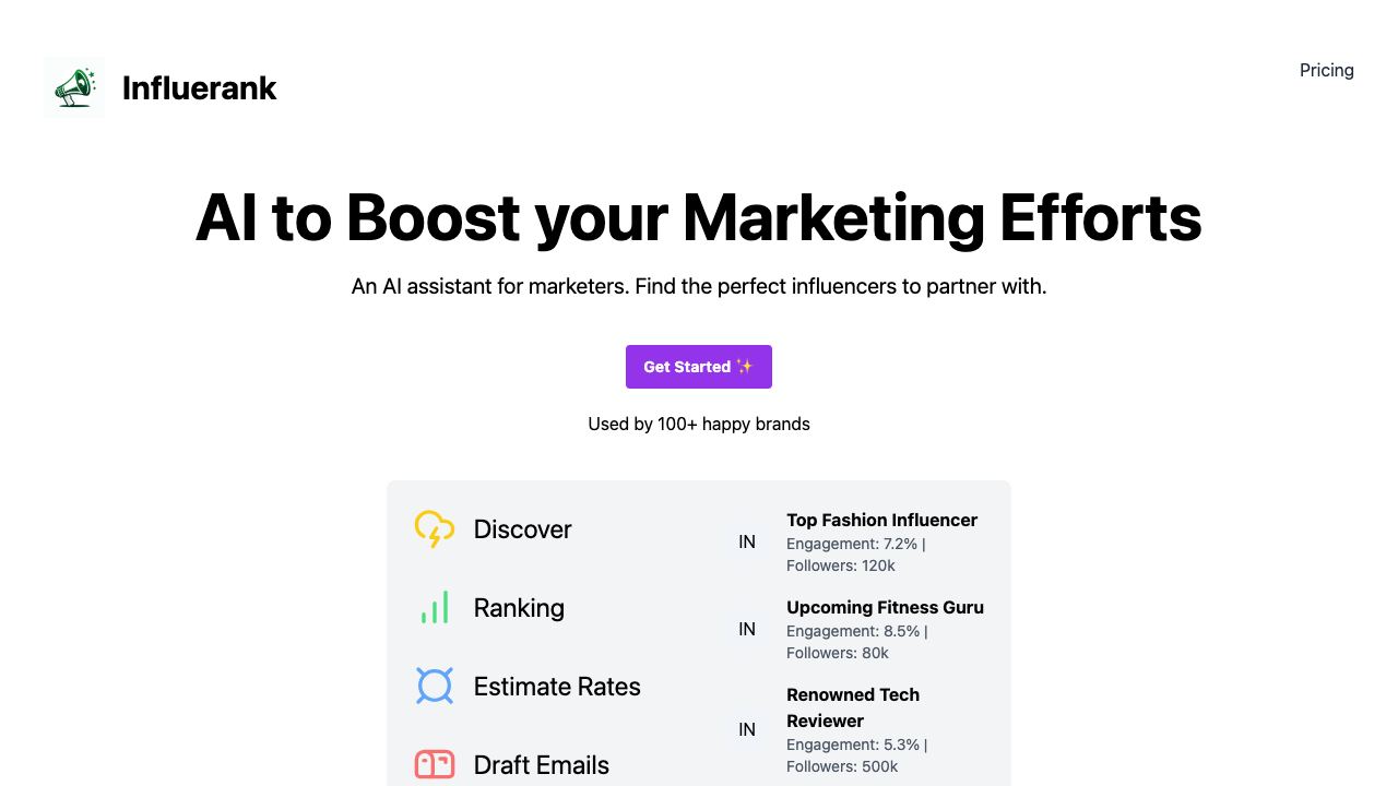 Influerank website screenshot