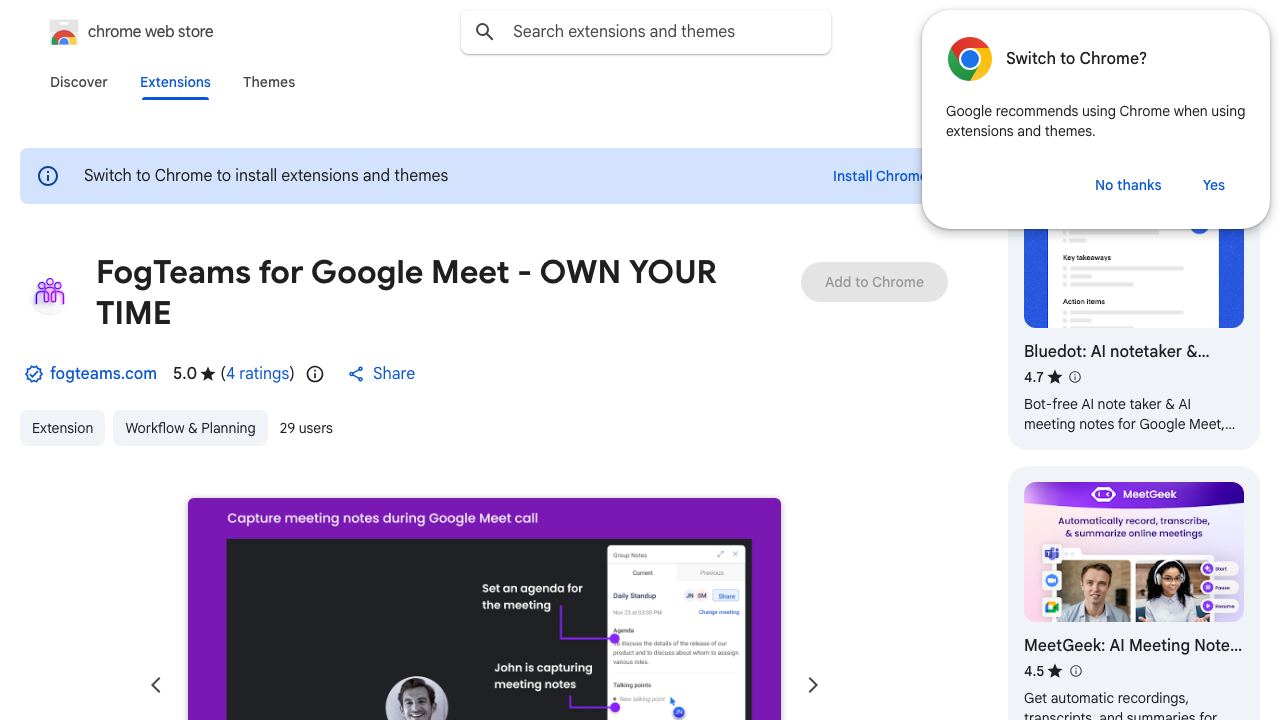 FogTeams for Google Meet - OWN YOUR TIME 网站截图