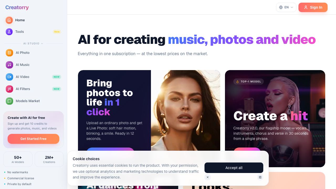 Creatorry website screenshot