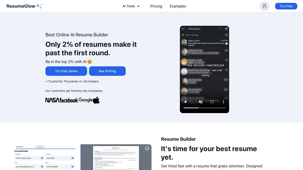 ResumeGlow website screenshot