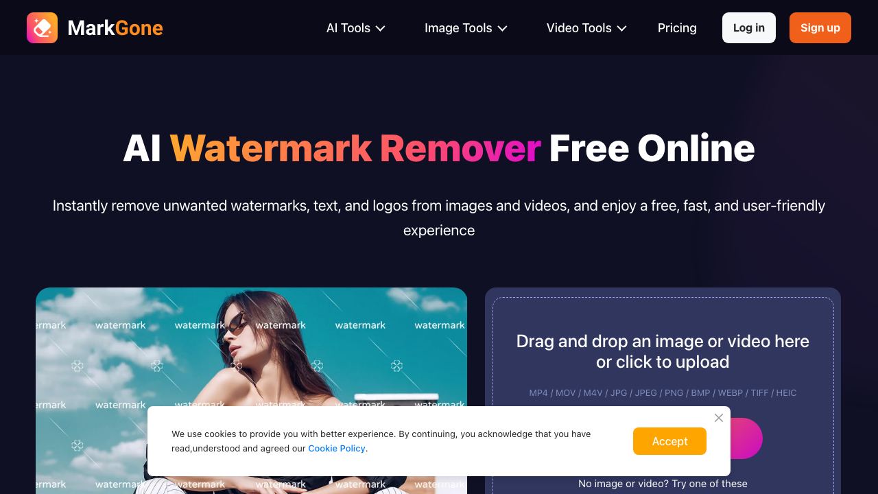 Remove Watermark - MarkGone website screenshot