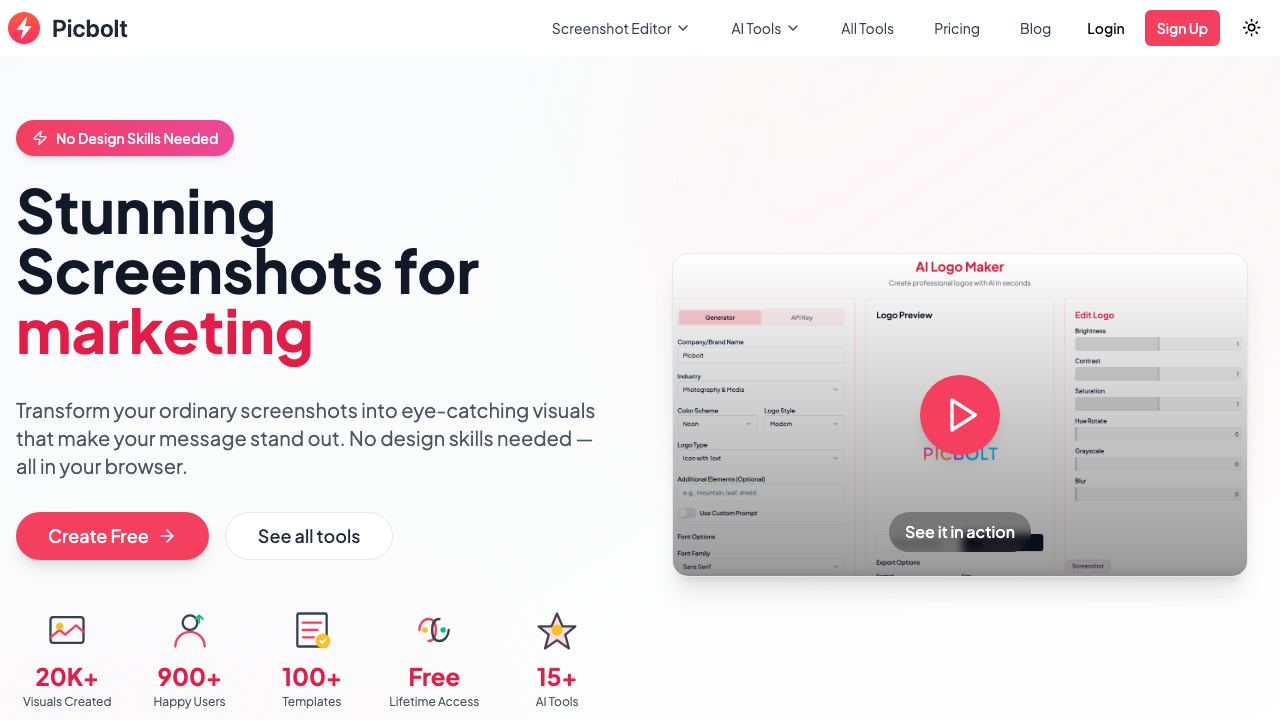 Picbolt website screenshot
