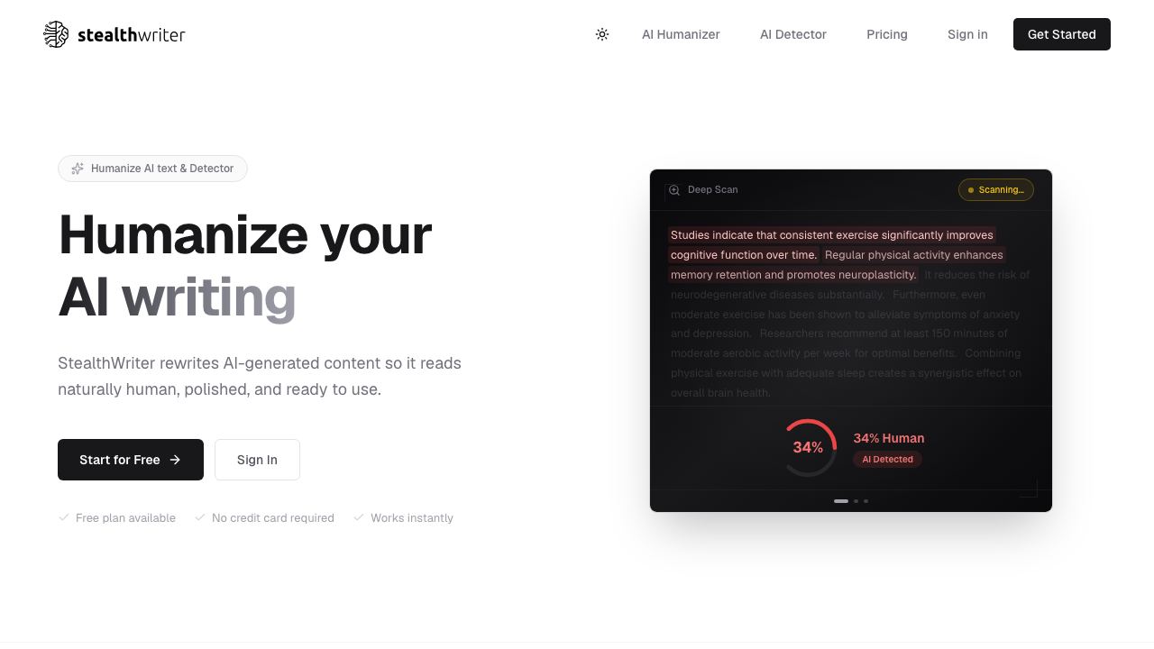 StealthWriter website screenshot