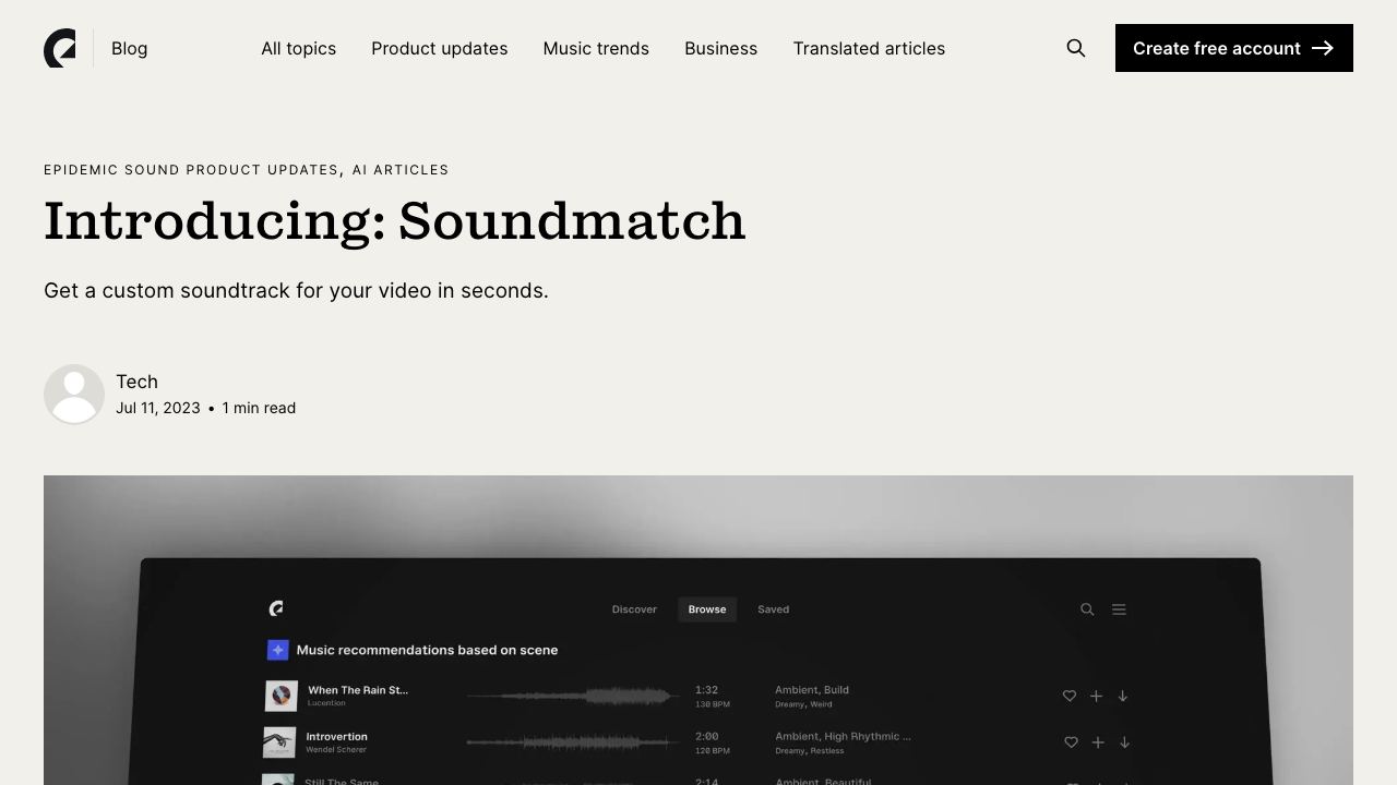 Epidemic Sound Soundmatch 网站截图