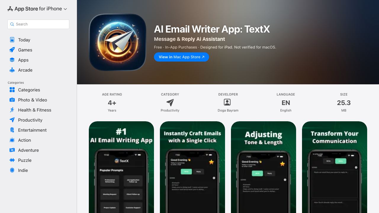 AI Email Writer App: TextX 网站截图
