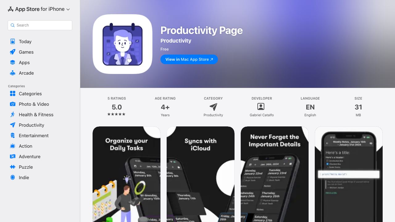 Productivity Page 网站截图