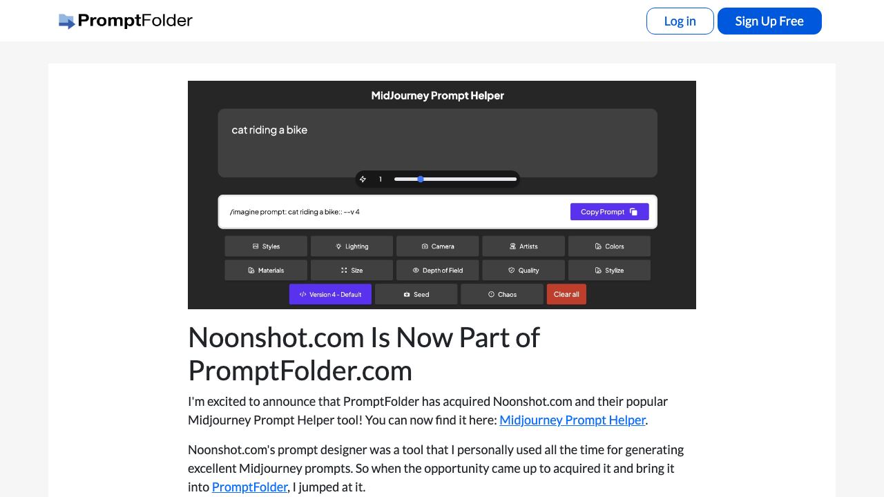 MidJourney Prompt Helper website screenshot