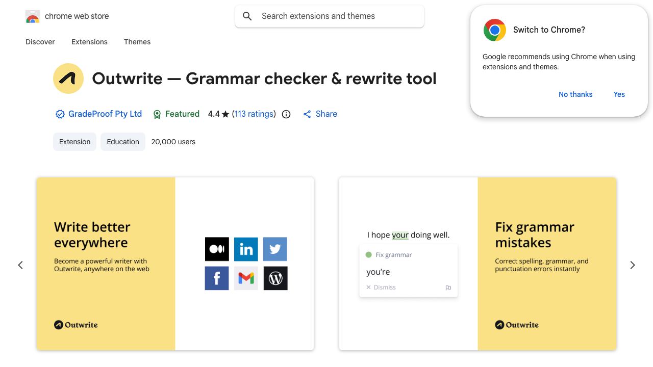 Outwrite — Grammar checker & rewrite tool 网站截图