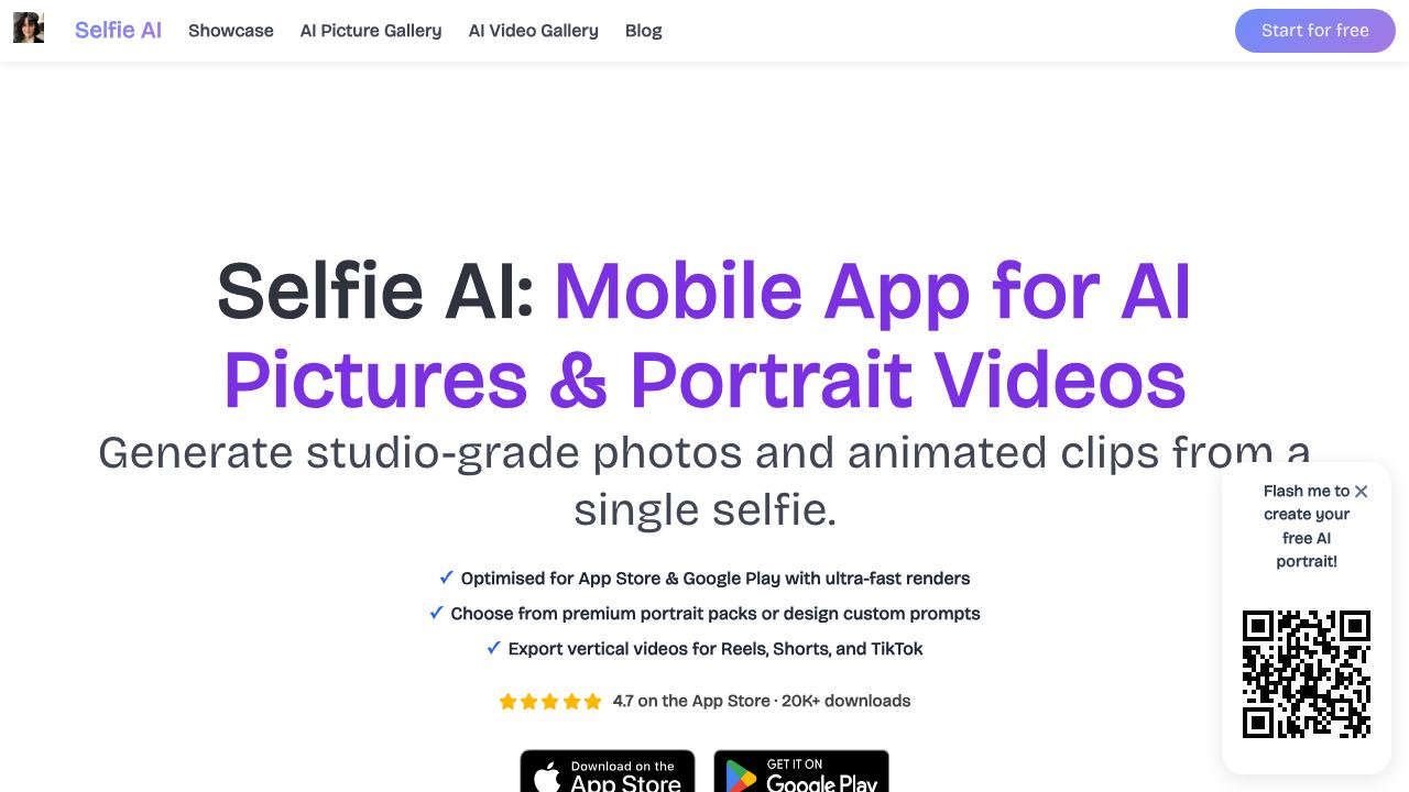 Selfie AI: AI Avatar Generator 网站截图