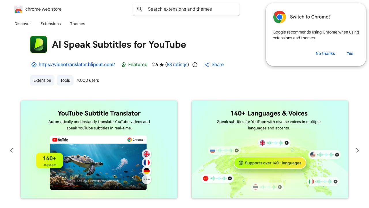 AI Speak Subtitles for YouTube 网站截图