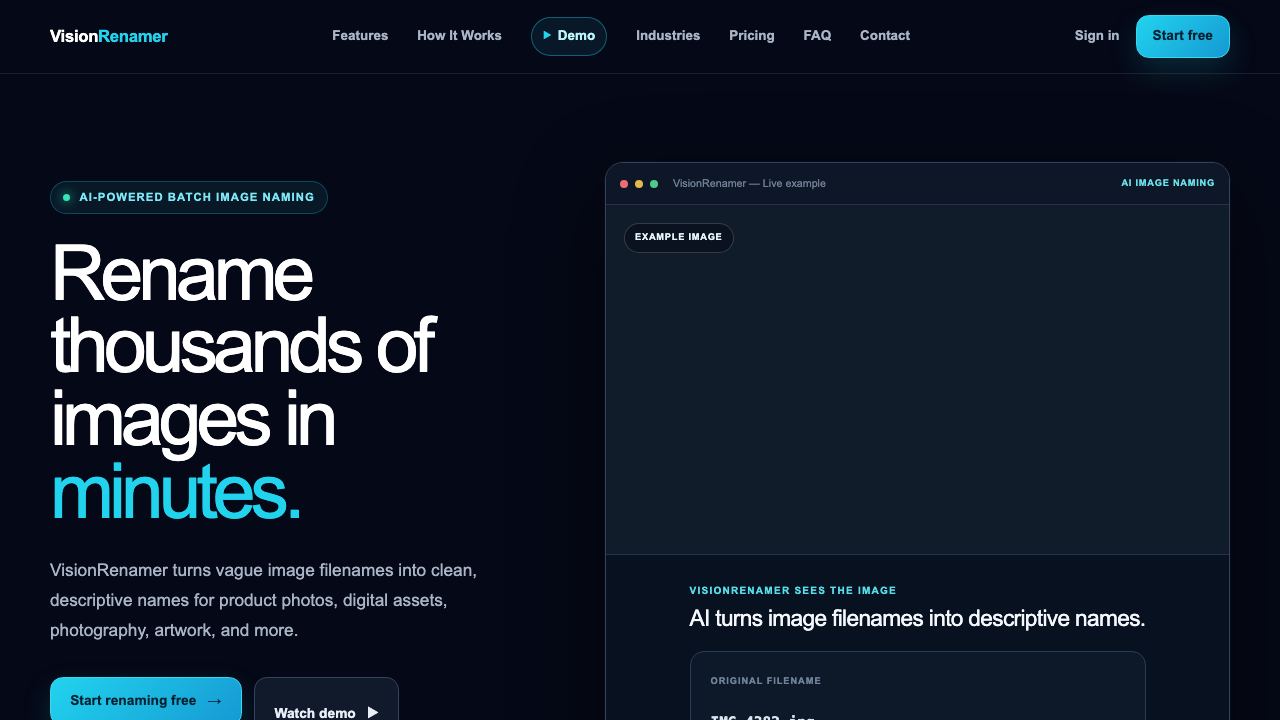 VisionRenamer website screenshot