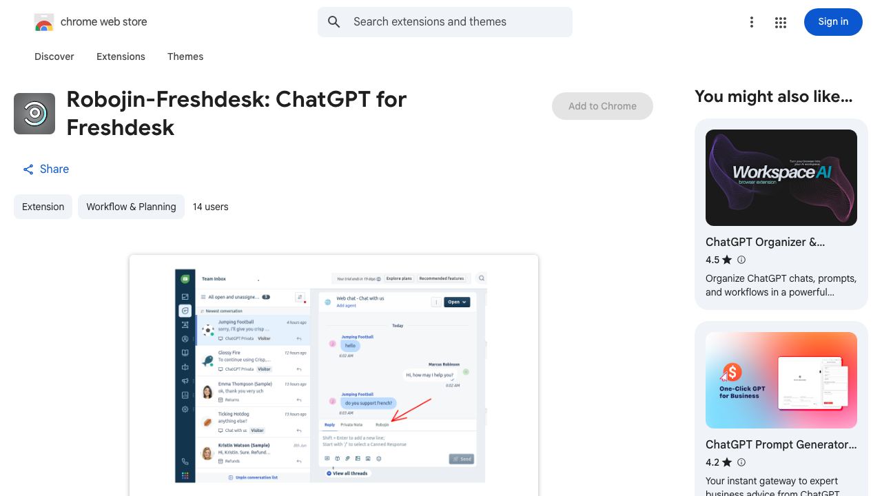 Robojin-Freshdesk: ChatGPT for Freshdesk website screenshot