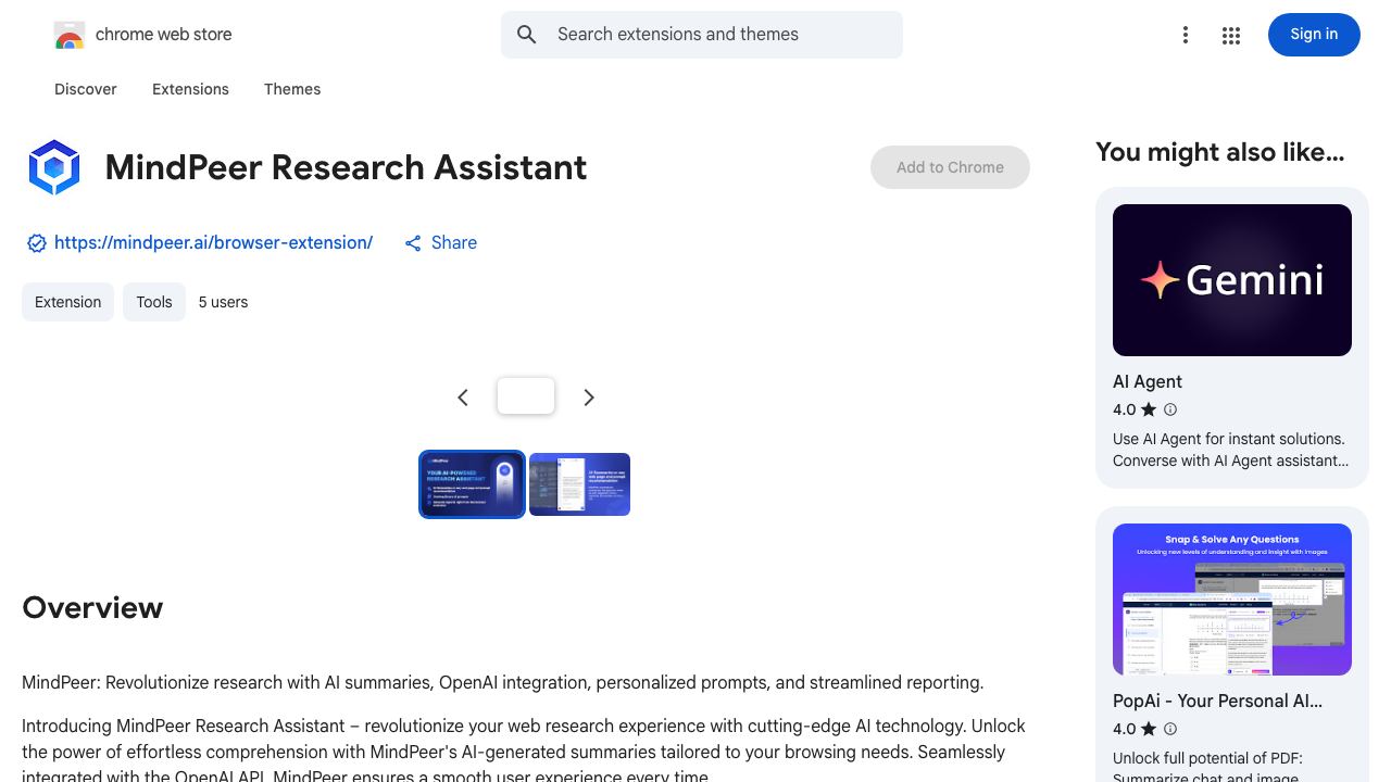 MindPeer Research Assistant website screenshot