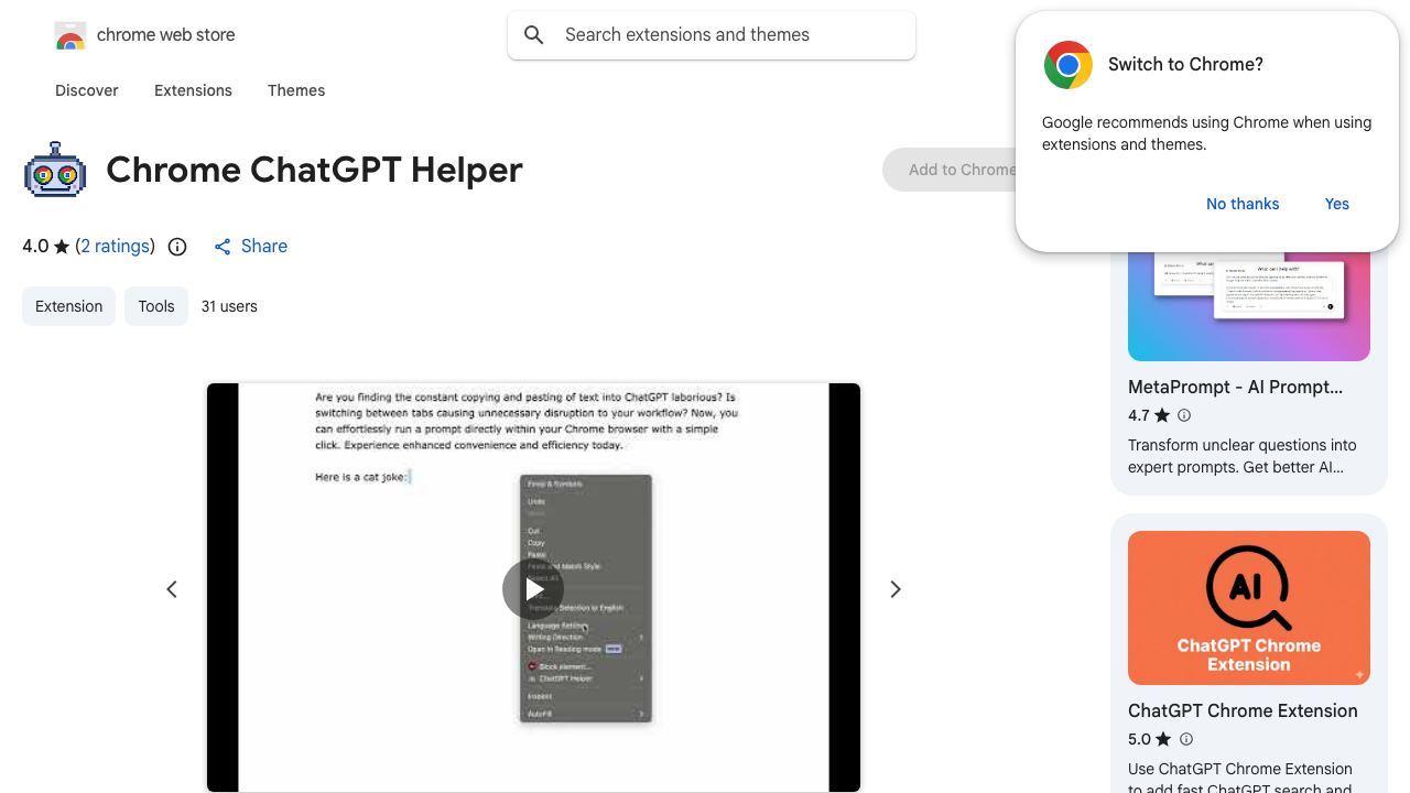 Chrome ChatGPT Helper 网站截图