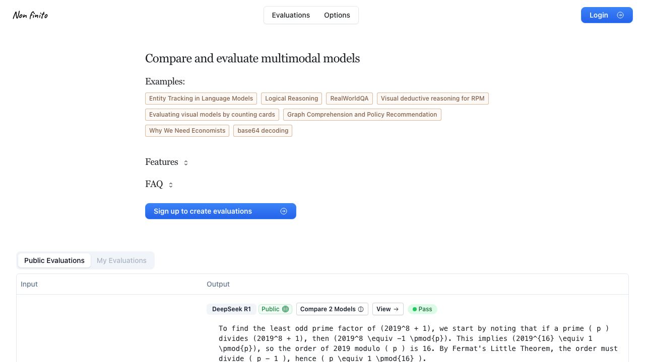 Non finito website screenshot
