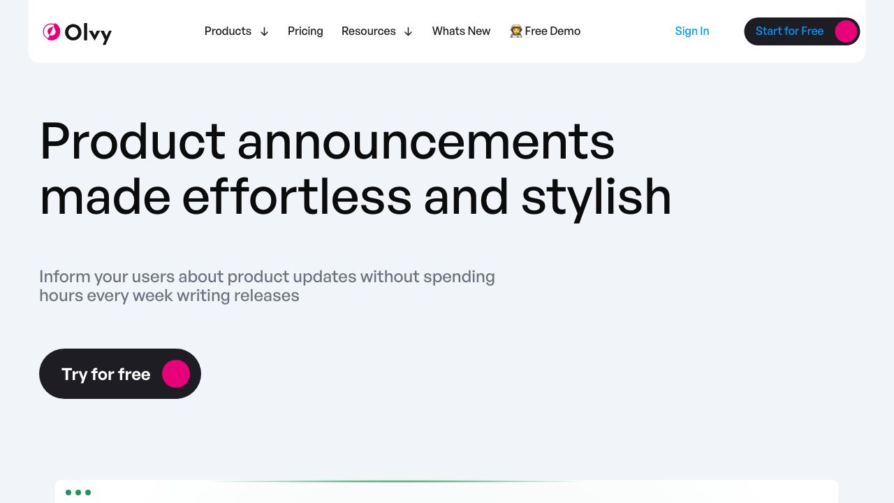 Olvy Changelogs 网站截图