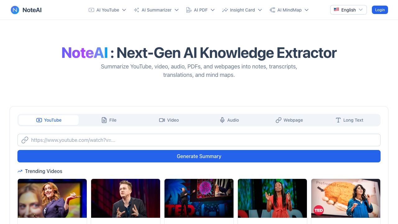 NoteAI : Next-Gen AI Knowledge Extractor website screenshot