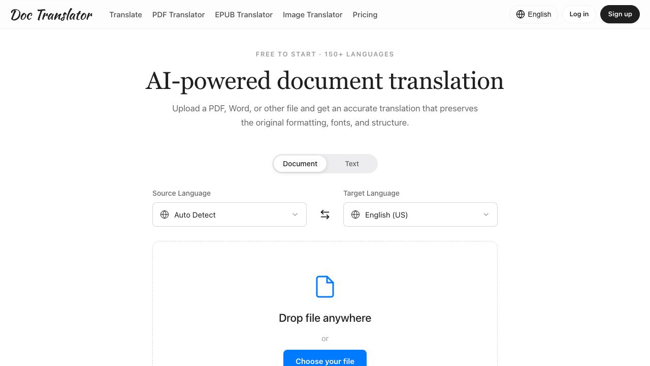 Doc Translator website screenshot