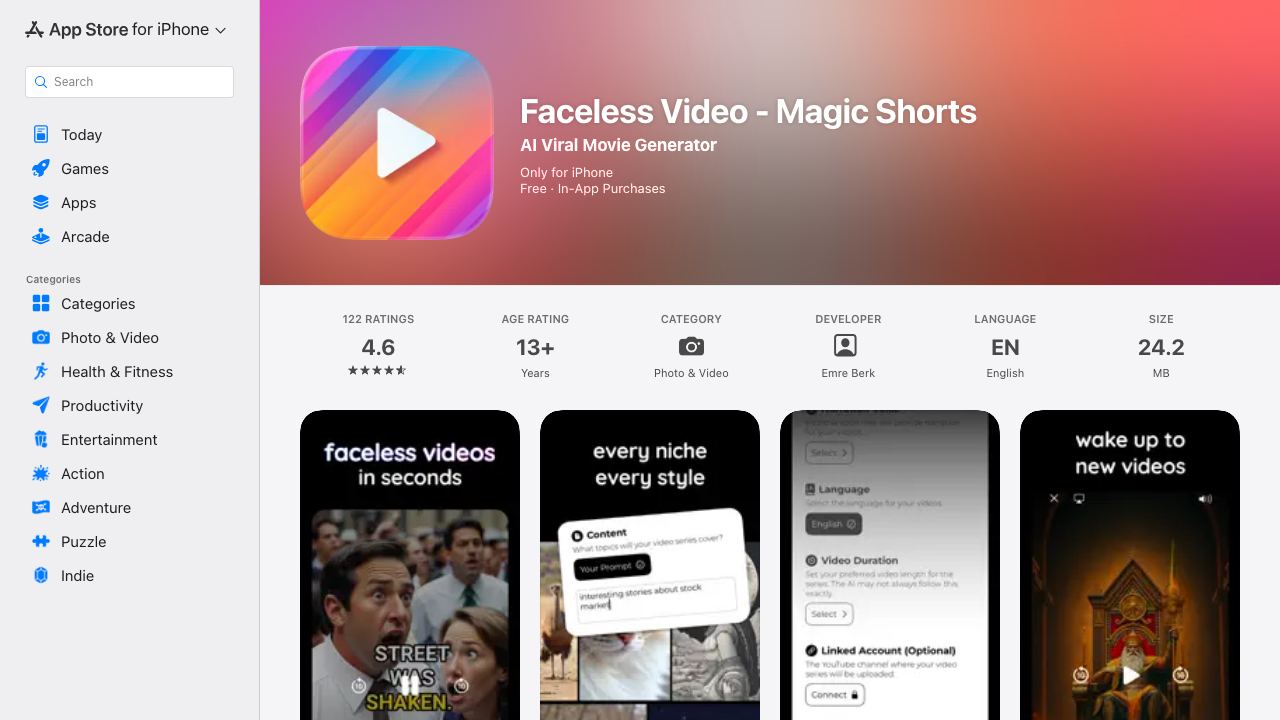 Magic Shorts - Faceless Videos 网站截图