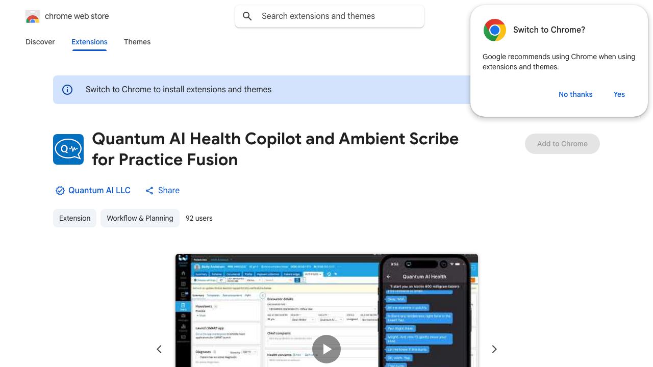 Quantum AI Health Copilot and Ambient Scribe for Practice Fusion website screenshot