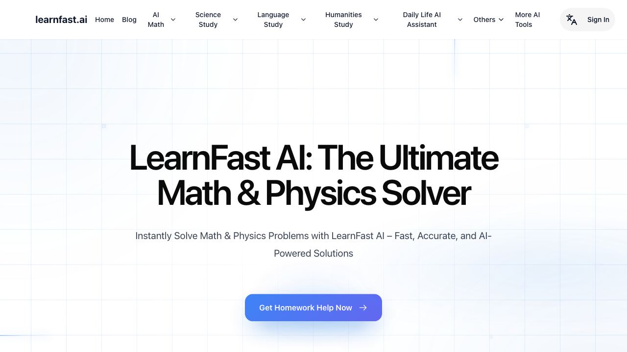 LearnFast AI: Free AI Physics Solver website screenshot