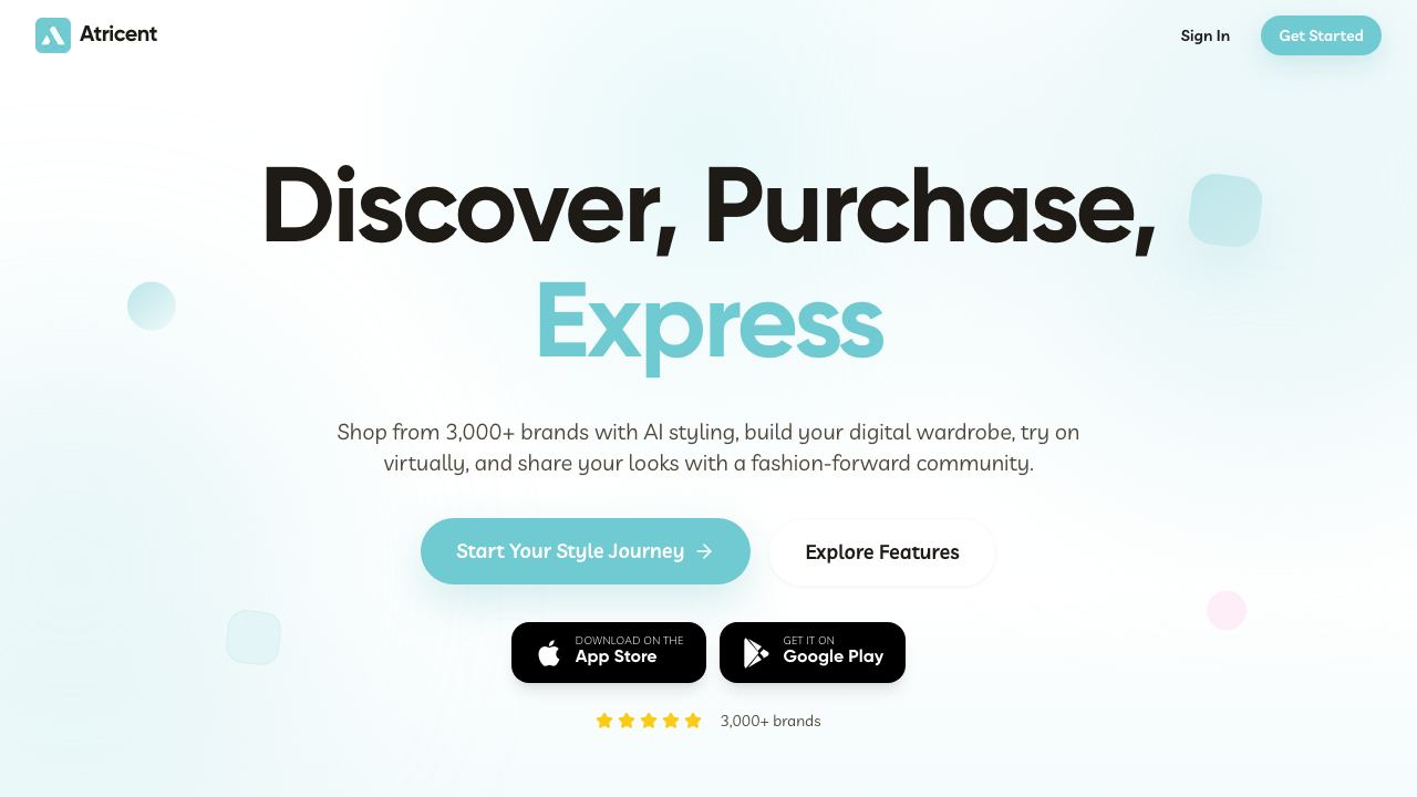 Atricent: The Personal Social AI-Stylist website screenshot