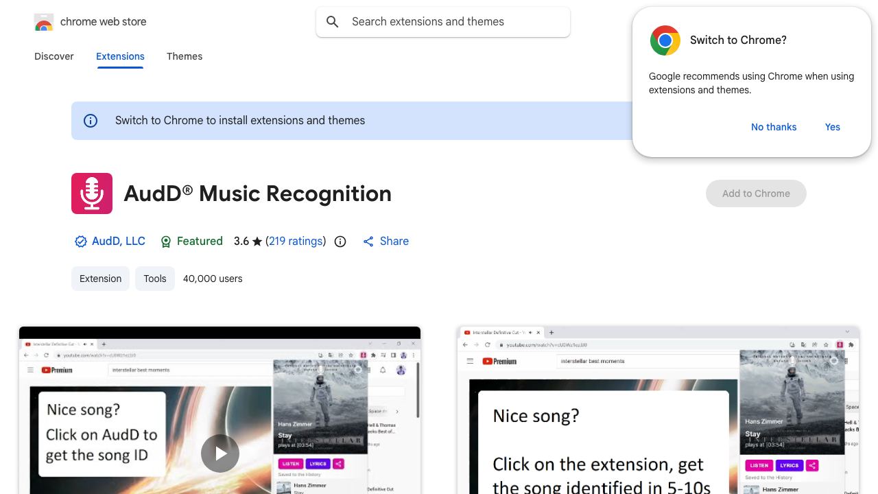AudD® Music Recognition website screenshot