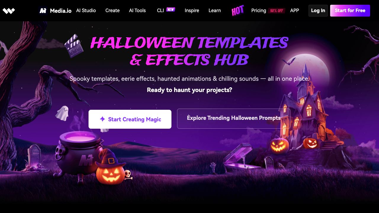 Media.io Halloween AI Generator 网站截图
