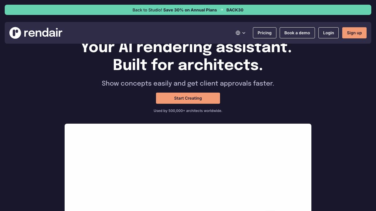Rendair AI Platform website screenshot