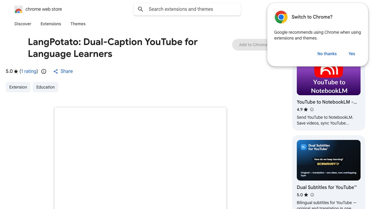LangPotato: Dual-Caption YouTube for Language Learners 网站截图