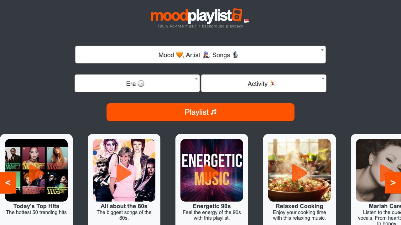 Moodplaylist - AI Powered Playlists 网站截图