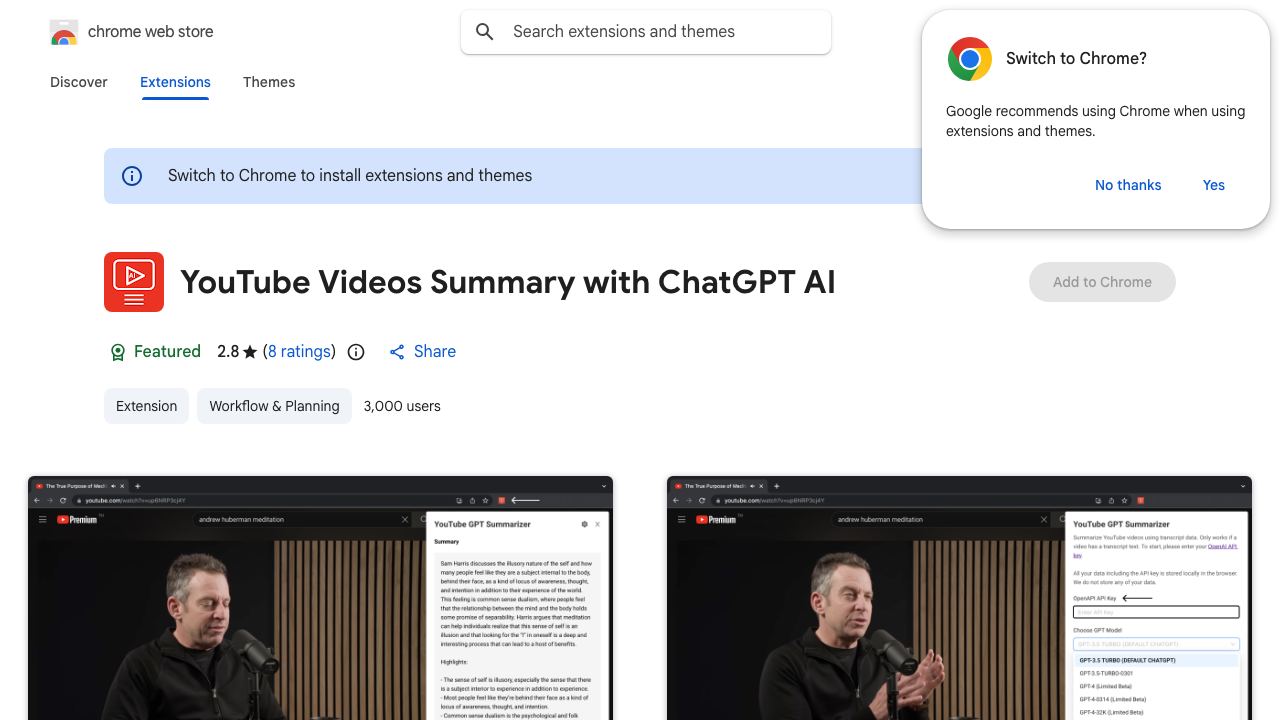 YouTube Videos Summary with ChatGPT AI website screenshot