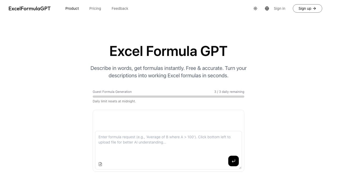 Excel Formula GPT website screenshot