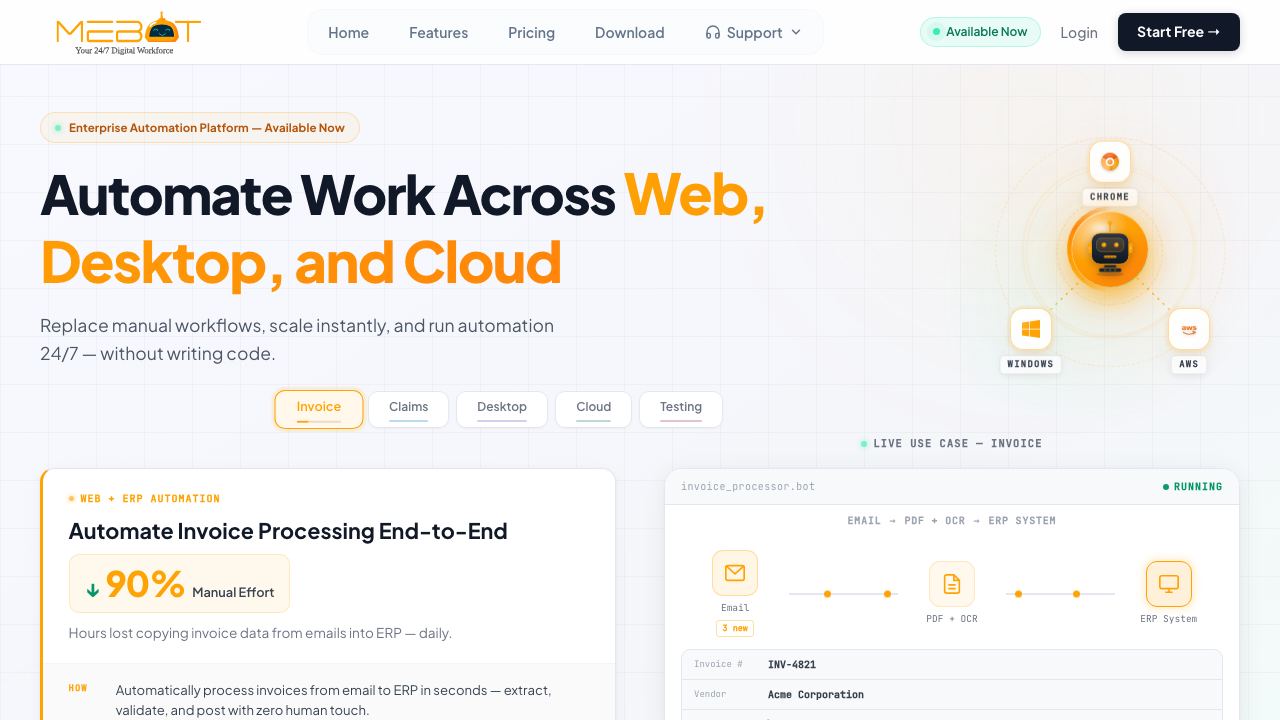 Mebot website screenshot