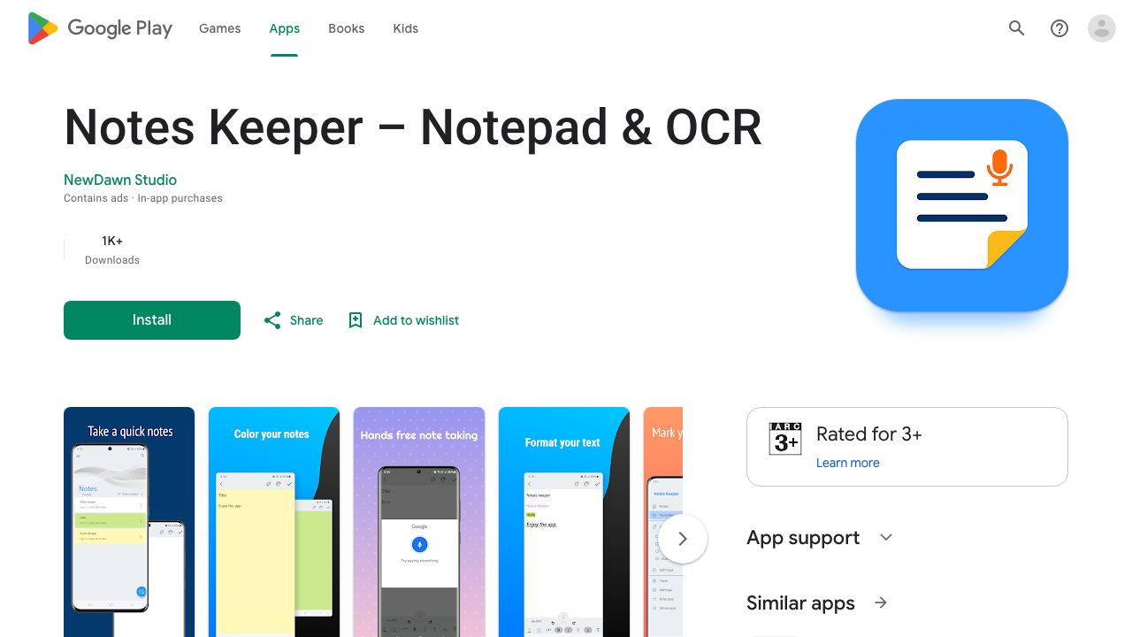 Notes keeper - speech to text 网站截图