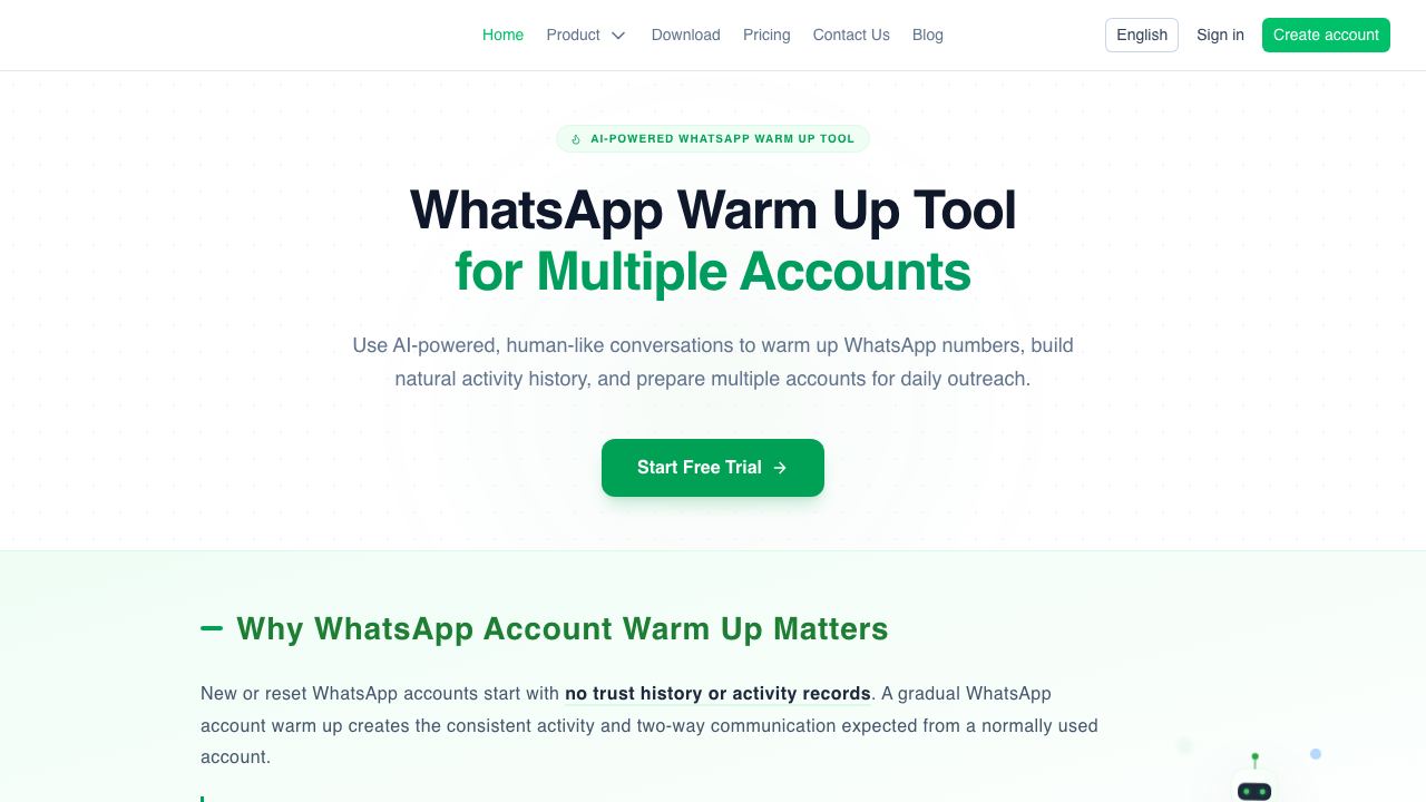 WhatsApp Warmup Tool website screenshot