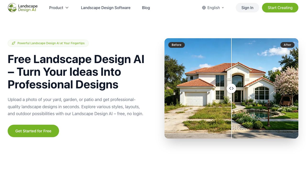 Landscape Design AI website screenshot