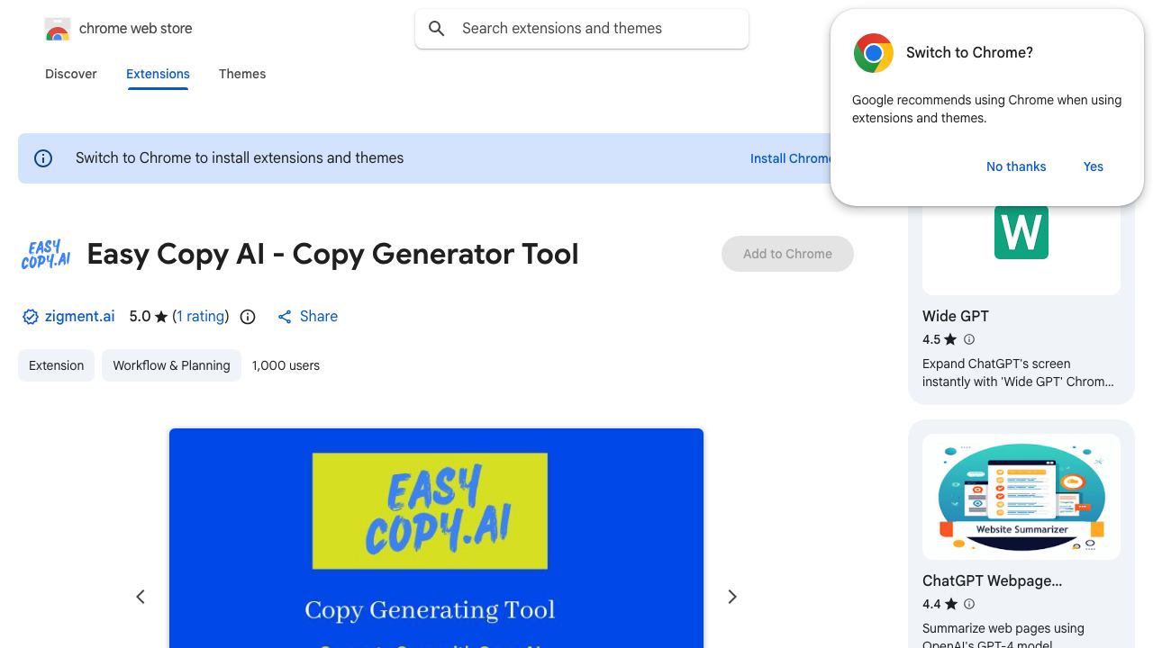 Easy Copy AI - Copy Generator Tool 网站截图