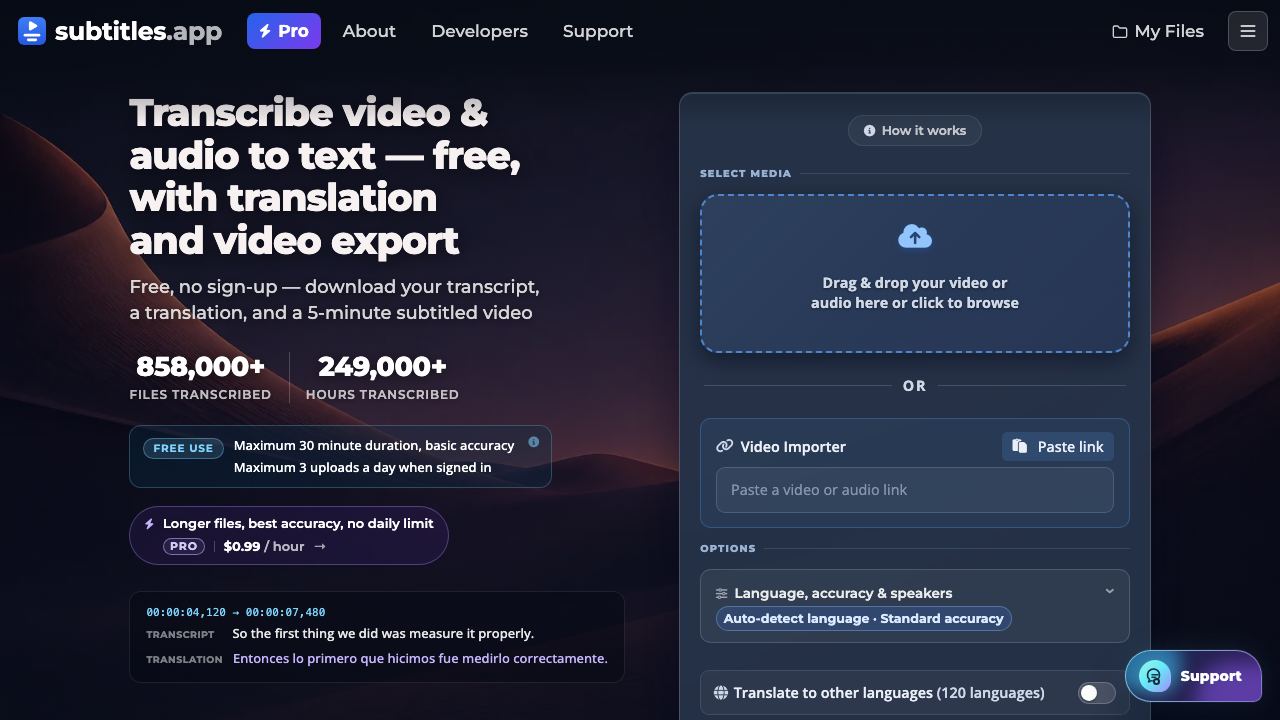 Free Subtitles AI 网站截图