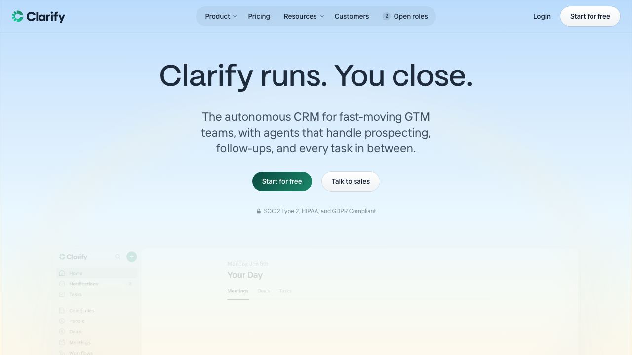 Clarify website screenshot